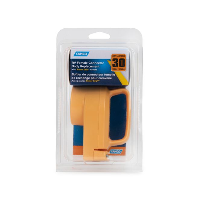 55343 - Power Grip RV Replacement Female Receptacle — 30 Amp RV Outlet — Rated for 125V/3750W — Features Ergonomic Power Grip Handle — Yellow