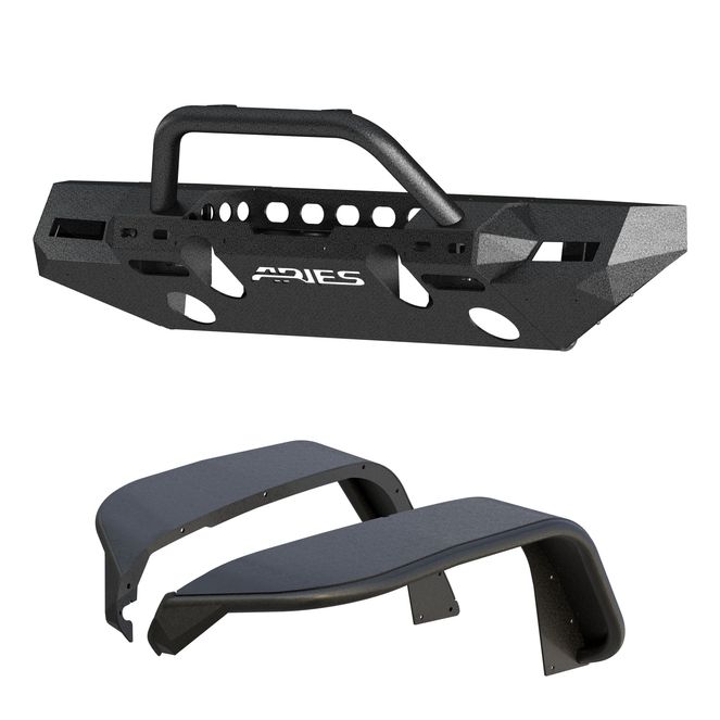 2082086 - TrailChaser Black Steel Front Bumper, Aluminum Fender Flares, Select Jeep Wrangler JL - 2018-2025 Jeep Wrangler