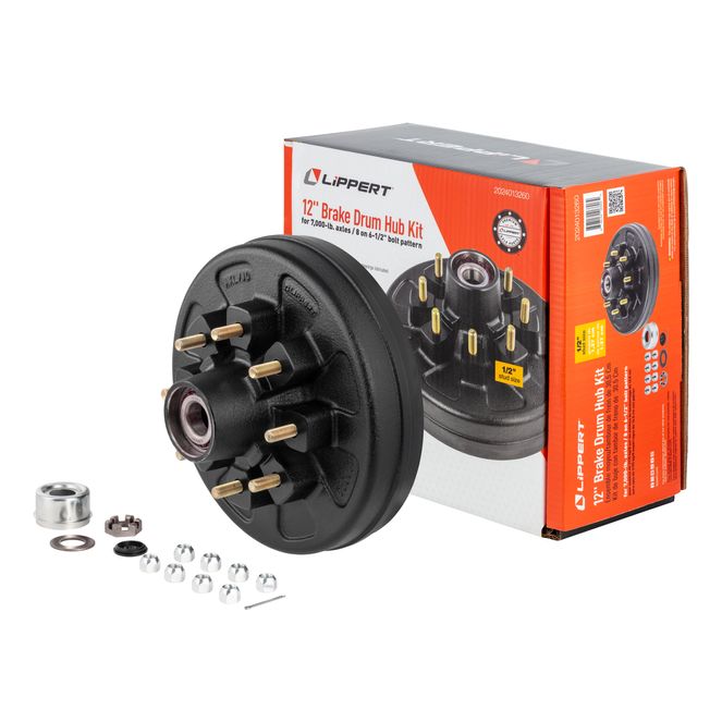 2024013260 - 12" Brake Hub Complete Kit with Installed Bearings - 7,000-lb. Axles, 8 on 6-1/2" Bolt Pattern, 1/2" Stud Size