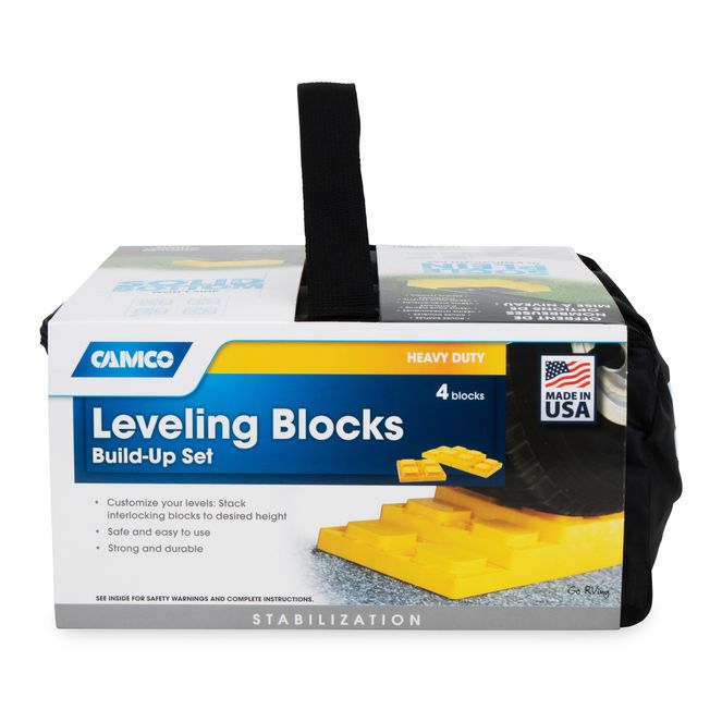 44501 - Camper/RV Leveling Blocks — Heavy-Duty RV Leveling System Keeps Your RV Level — Durable Interlocking Design — 4 RV Blocks — Yellow
