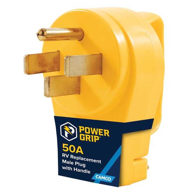 55255 - Camco Power Grip RV Replacement Male Plug — 50 Amp RV Plug (NEMA 14-50P) for Existing RV Power Cord 50Amp — Rated for 125-250V/12500W — Features Ergonomic Power Grip Handle