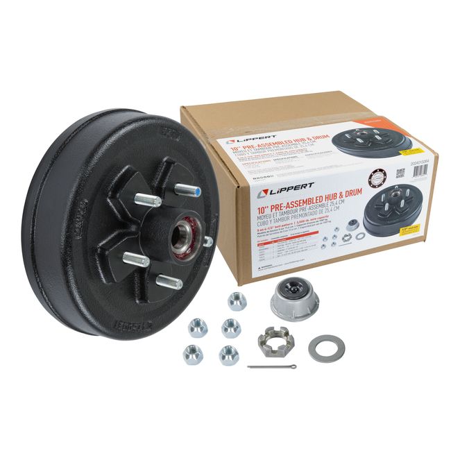 2024029092 - 12-1/4" Short Threaded Brake Hub Assembly with Races & Wheel Studs - 10,000-lb. Axles, 8 on 6-1/2" Bolt Pattern, 5/8" Stud Size