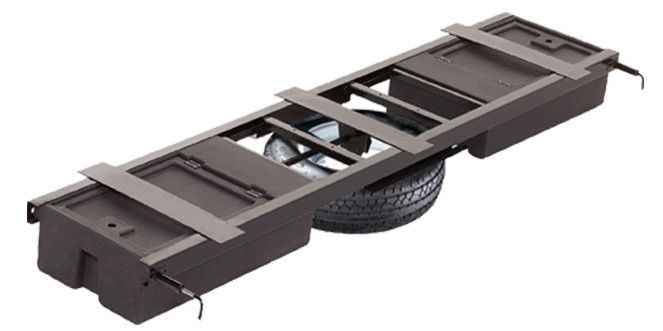 125460 - RV Underchassis Standard Double Bin Storage System with Spare Tire Carrier - 99.5" x 21.5"