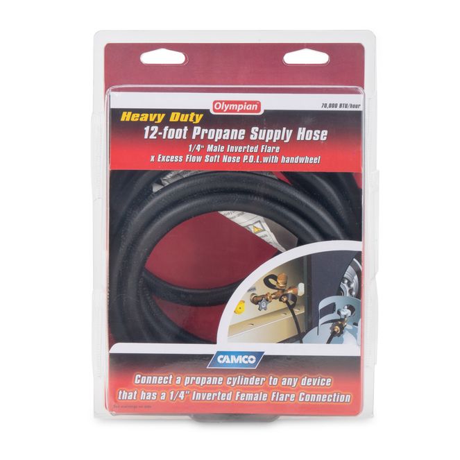 59035 - Propane Supply Hose, 12' POLx1/4" Male Inv. Flare Conn, Clam