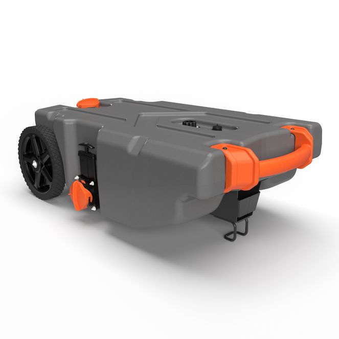 39006 - Rhino Camper/RV Portable Waste Tank – 36-Gallon – Features Large Heavy-Duty No-Flat Wheels & Built-In Gate Valve – Includes Removable Steel Tow Adapter, 3' RV Sewer Hose, & More RV Accessories
