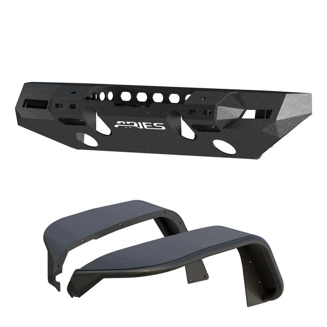 2082073 - TrailChaser Black Steel Jeep Wrangler JL Front Bumper and Fender Flares - 2018-2025 Jeep Wrangler