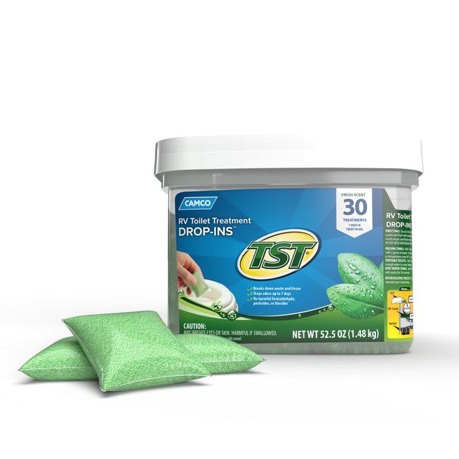 40263 - Camco TST RV Toilet Treatment Drop-INs – Septic Tank Safe & RV/Marine-Approved – Great for Boating, Full-Time/Occasional Camping, Boondocking, & Portable Camping Toilets – Fresh Scent – 30-Count