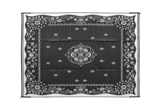 42853 - Outdoor Mat - 9' x 12' Oriental, Charcoal/White (E/F)