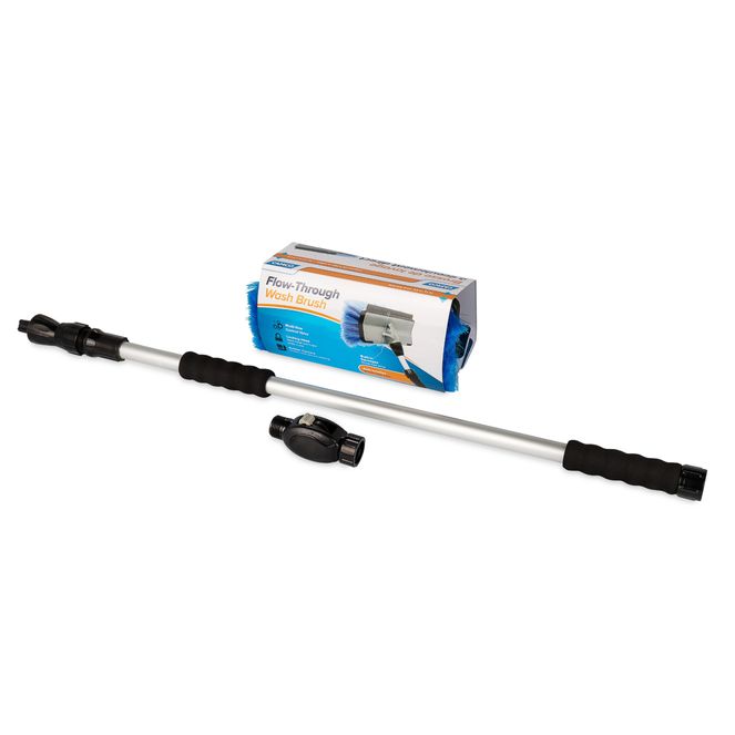 43633 - RV Brush for Washing with Extension Pole, Handle Adjusts from 43″ to 71″, Includes On/Off Flow Control and a Built-In Squeegee for Maximum Cleaning
