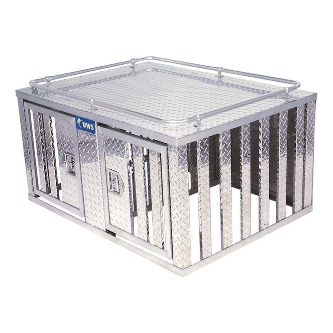 UWS DB-4848 Bright Aluminum 48" x 48" Double-Door Dog Box with Divider