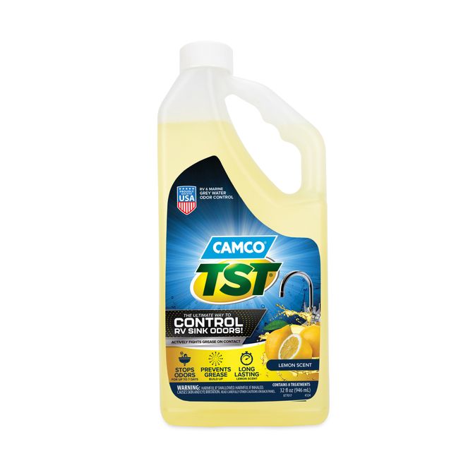 40252 - Camco TST RV Grey Water Odor Control, Fresh Lemon Scent, 32 oz, RV Tank Treatment Eliminates Grease Buildup & Odors in Sinks and Shower Drains