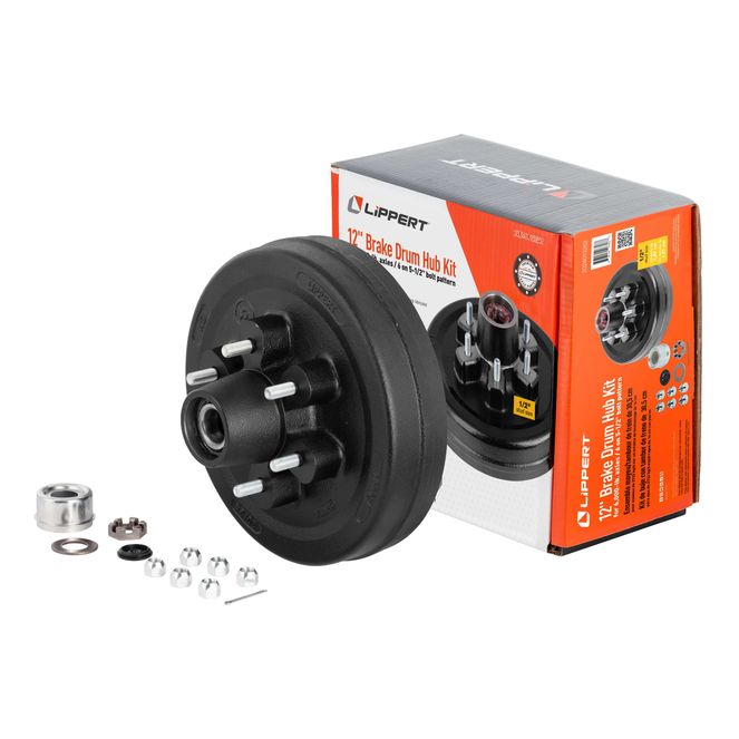 2024013262 - 12" Brake Hub Complete Kit with Installed Bearings - 6,000-lb. Axles, 6 on 5-1/2" Bolt Pattern, 1/2" Stud Size