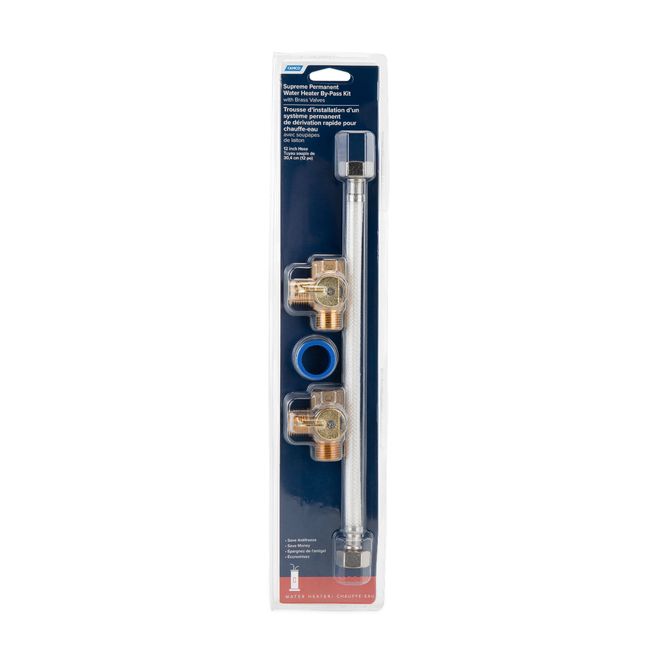 35963 - Supreme Permanent RV Water Heater Bypass Kit with 12″ Hose and Brass Valves, For 10-Gallon RV Water Heaters