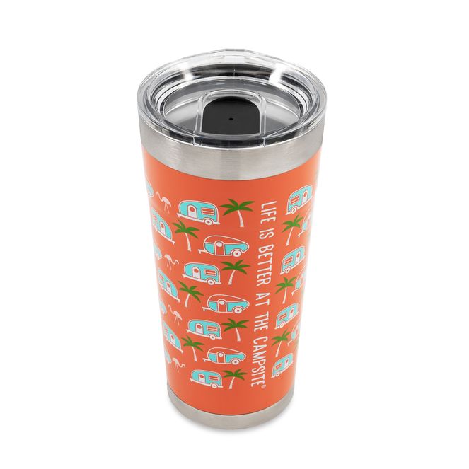53322 - 20 oz. Stainless Steel Tumbler, Palm Trees & RVs on Pink