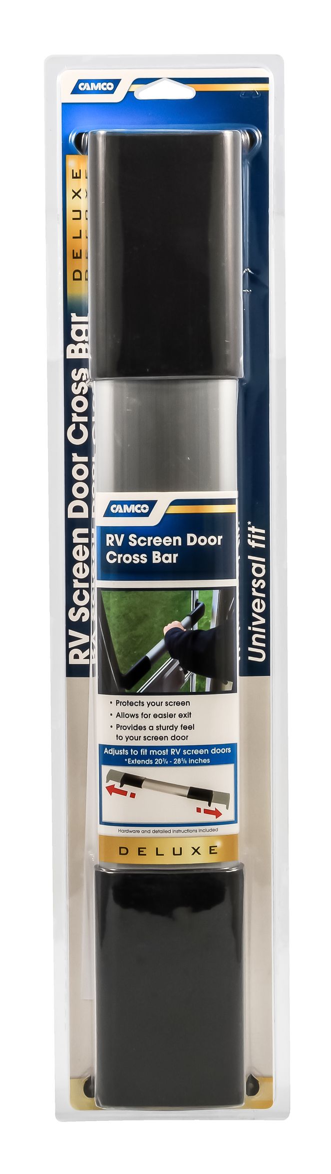 42188 - RV Screen Door Handle Cross Bar - Adjustable Design Bar Extends 21⅝–28⅝ inches - Provides Easier Grip for Exiting & Protects your Camper Screen Door ( )