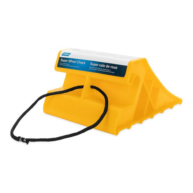 44475 - Super RV Wheel Chock with Rope, For Tires Up to 29", Keeps Your Trailer Securely In-Place for Easy Re-Hitching, Included Rope Provides Safe & Simple Removal from the Wheel, Made in the USA