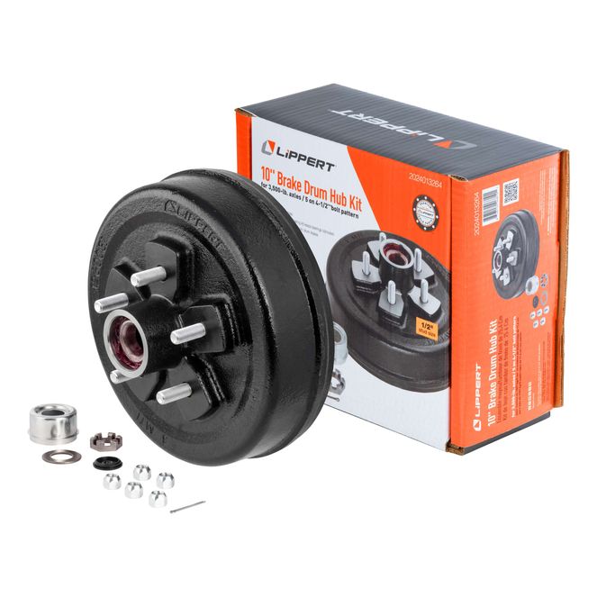 2024013264 - 10" Brake Hub Complete Kit with Installed Bearings - 3,500-lb. Axles, 5 on 4-1/2" Bolt Pattern, 1/2" Stud Size
