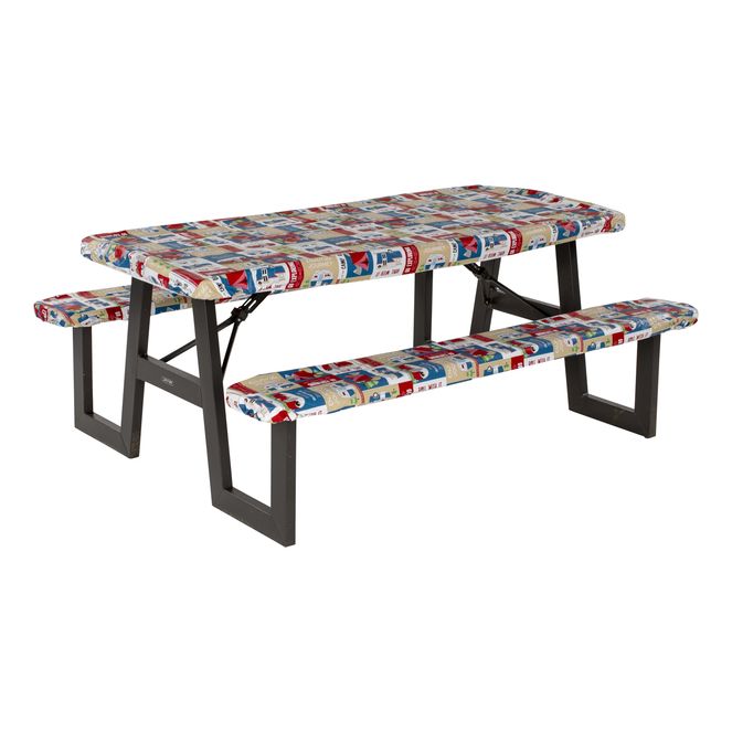 2022107835 - Vinyl Tablecloth with Bench Covers - Camping Patchwork