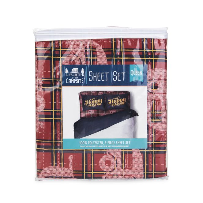 53119 - Bed Sheet Set, RV Queen, Red Plaid