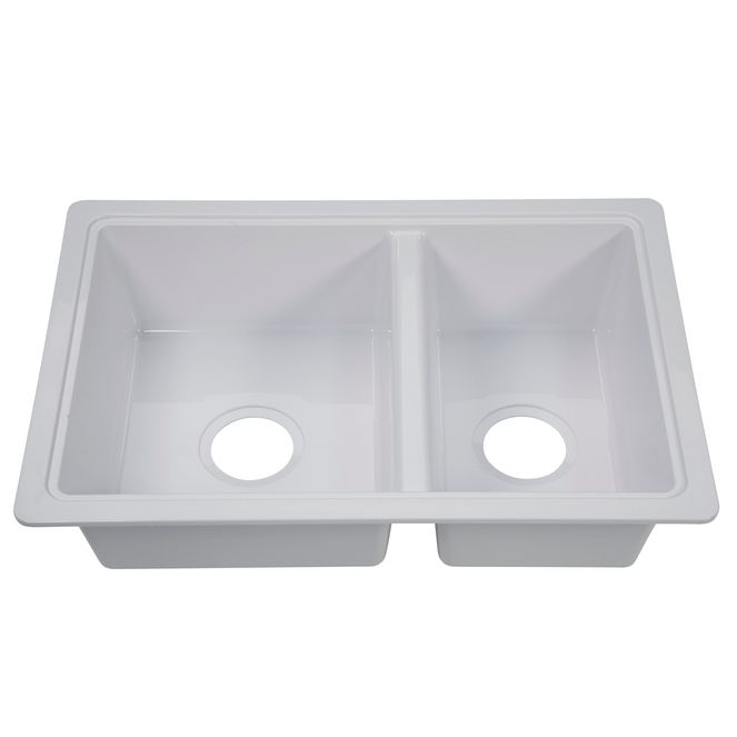 809030 - RV Double Kitchen Galley Sink - 25" x 17" x 6.6" White ABS Plastic