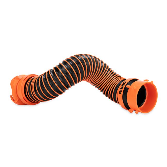 39855 - Camco RhinoEXTREME Compartment RV Sewer Hose — 2' Length— Pre-attached Swivel Fittings for Easy Connections — Durable Exoskeleton with Superior Abrasion Resistance — Orange