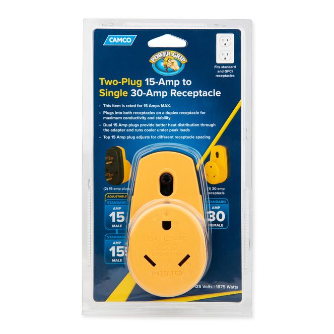 55225 - Two-Plug 15-Amp to Single 30-Amp Receptacle (E)