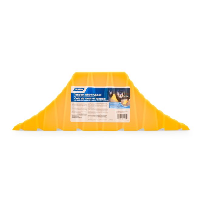 44435 - Tandem RV Wheel Chock, For Tires Up to 26", Keeps Your Tandem-Axle Trailer Securely In-Place for Easy Re-Hitching, Yellow, Made in the USA