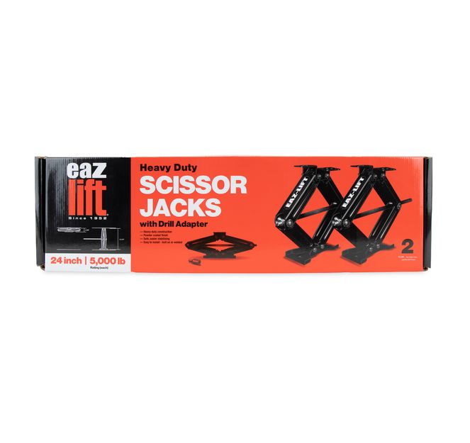 48820 - Camco Eaz-Lift 24" RV Scissor Jack Set — Adjustable Height from 4 3/8" to 23 3/4" — 5000 lb Load Capacity Per Jack — 2-Pack with Power Drill Socket