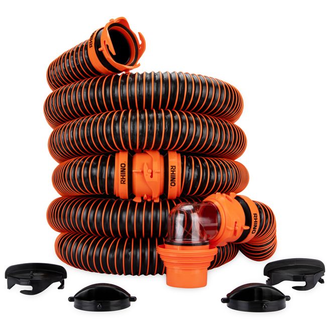 39867 - RhinoEXTREME 20' RV Sewer Hose Kit – Premium Sewer Kit — Pre-Assembled & Ready-to-Use — Includes 4-in-1 Dump Station Adapter & Storage Caps — Crush & Abrasion Resistant