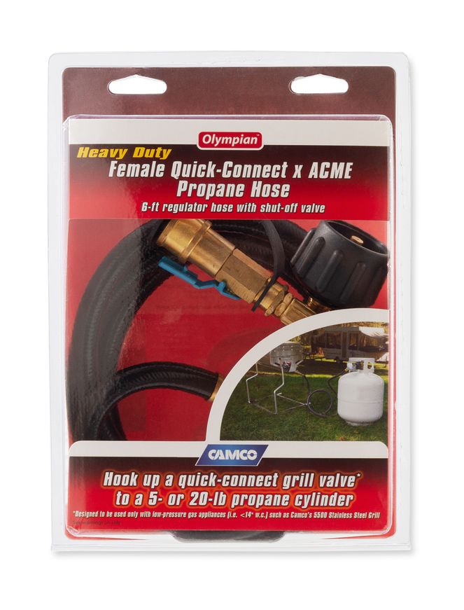 57629 - Hose-Propane 6' w/Reg, Female QC w/Shut-Off Valve, ACME