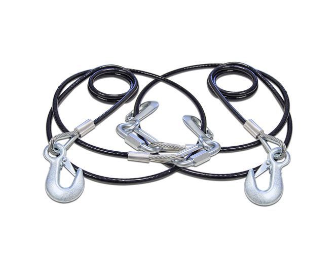 643 - Coiled Safety Cables 68" long. Single hook - 6\,000 pound capacity. 1 pair