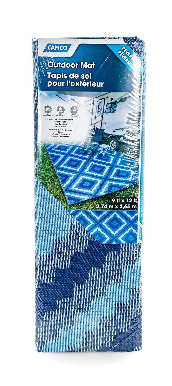 42866 - Outdoor Mat - 9' x 12' Zig Zag-Diamond Blue/Blue/White (E/F)
