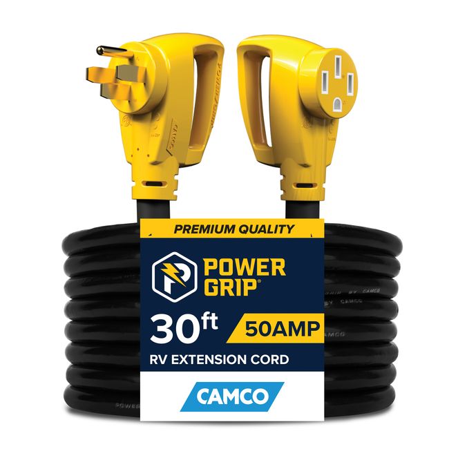 55195 - Power Grip 50 Amp RV Extension Cord/Level 2 EV Charger, 30' Length, 125/250 Volts/12500 Watts, 6/3 + 8/1 AWG, NEMA 14-50P Standard x 14-50R Standard, ETL Listed to CSA/UL Standards