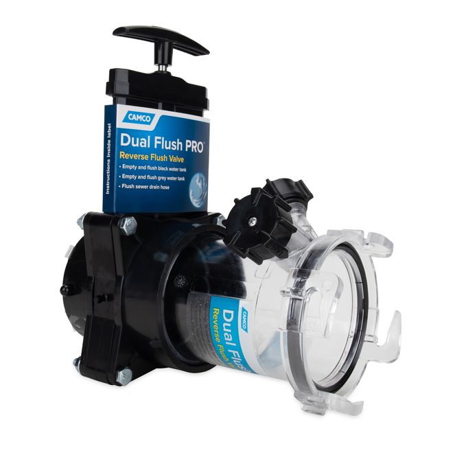 39062 - Dual Flush Pro RV Holding Tank Rinser — Reverse Flush Valve with Gate Valve — Grey & Black Tank Flush Kit —Empties & Cleans RV's Waste Systems & Camper Sewer Hoses