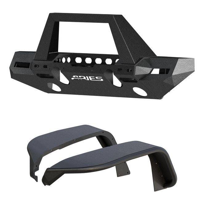 2082087 - TrailChaser Black Steel Front Bumper, Aluminum Fender Flares, Select Jeep Wrangler JL, Gladiator - 2020-2025 Jeep Gladiator and more