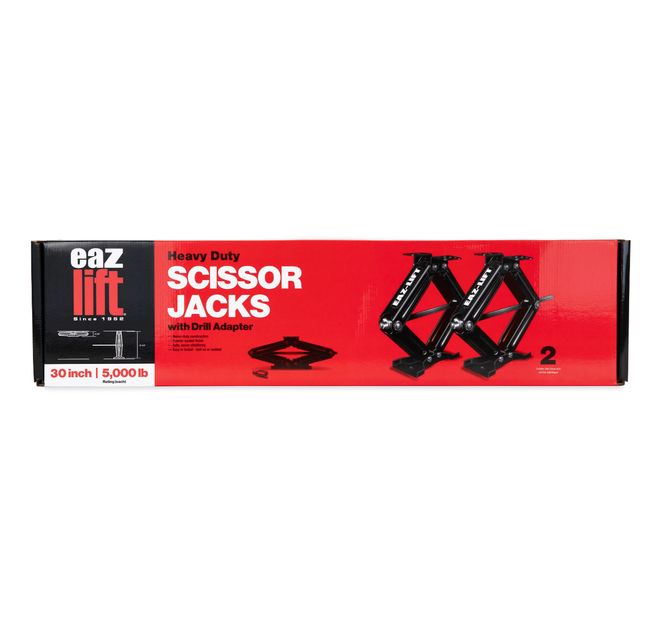 48840 - Camco Eaz-Lift 30" RV Scissor Jack Set — Adjustable Height from 4 3/8" to 29 3/4" — 5,000 lb Load Capacity Per Jack — 2-Pack with Power Drill Socket