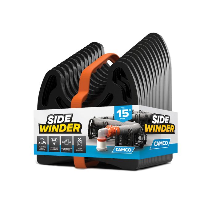 43041 - Camco Sidewinder RV Sewer Hose Support — 15' — Flexible Telescoping Design Curves Around Obstacles — Deep Cradles Secure RV Sewer Hose — Handle for Easy Carrying — Ready Out of the Box