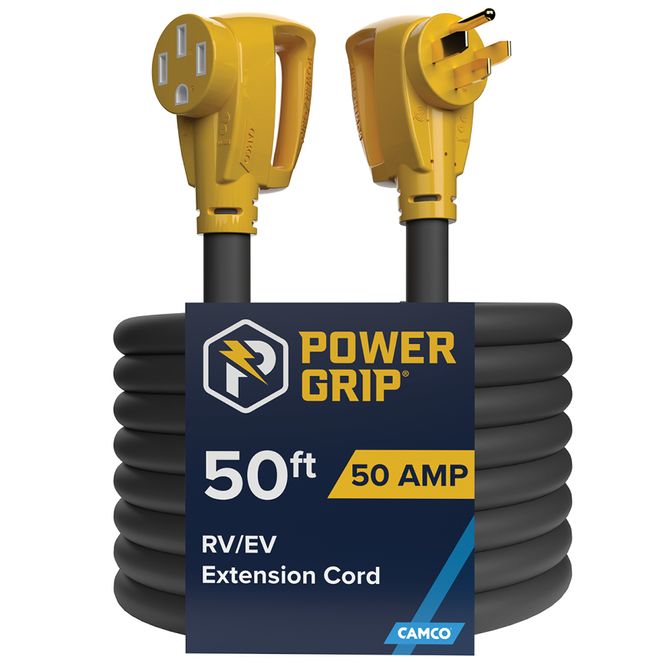 55199 - Power Grip 50 Amp RV Extension Cord/Level 2 EV Charger, 50' Length, 125/250 Volts/12500 Watts, 6/3 + 8/1 AWG, NEMA 14-50P Standard x 14-50R Standard, ETL Listed to CSA/UL Standards