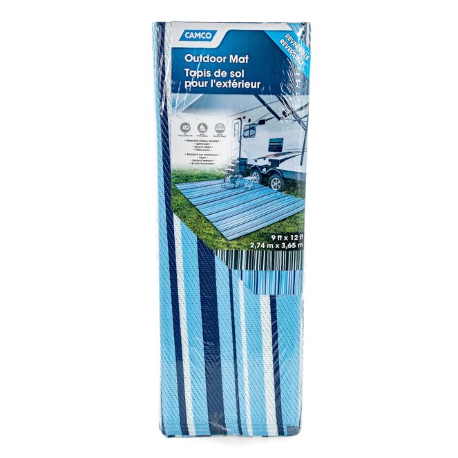 42865 - Outdoor Mat - 9' x 12' Stripe, Dk.Blue/Lt.Blue/White (E/F)