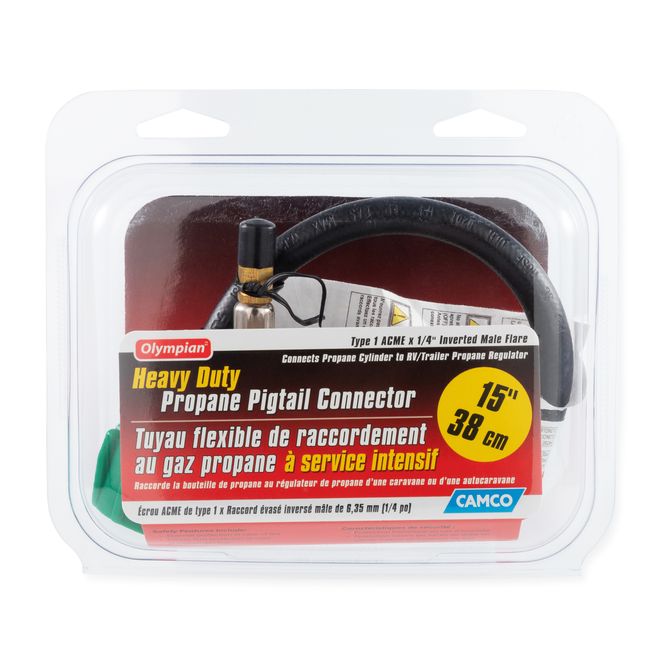 59065 - 15" RV Propane Pigtail Hose Connector, Heavy-Duty Type 1 ACME x ¼" Inverted Male Flare, Essential RV Accessory for Connecting Propane Tanks to RV or Trailer Regulators