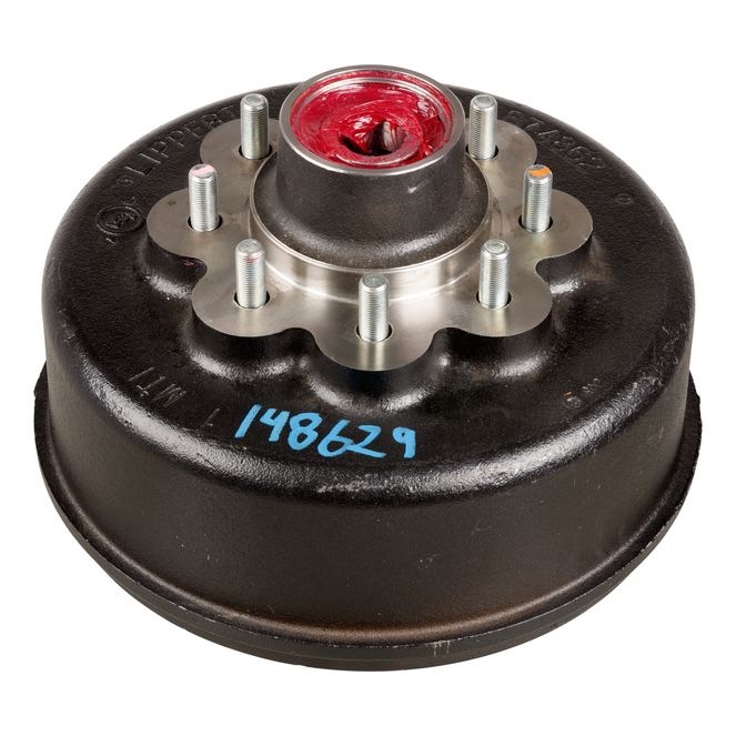 148629 - 12-1/4" Standard Threaded Grease Brake Hub Assembly with Installed Bearing Kit - 8,000-lb. Axles, 8 on 6-1/2" Bolt Pattern, 9/16" Stud Size