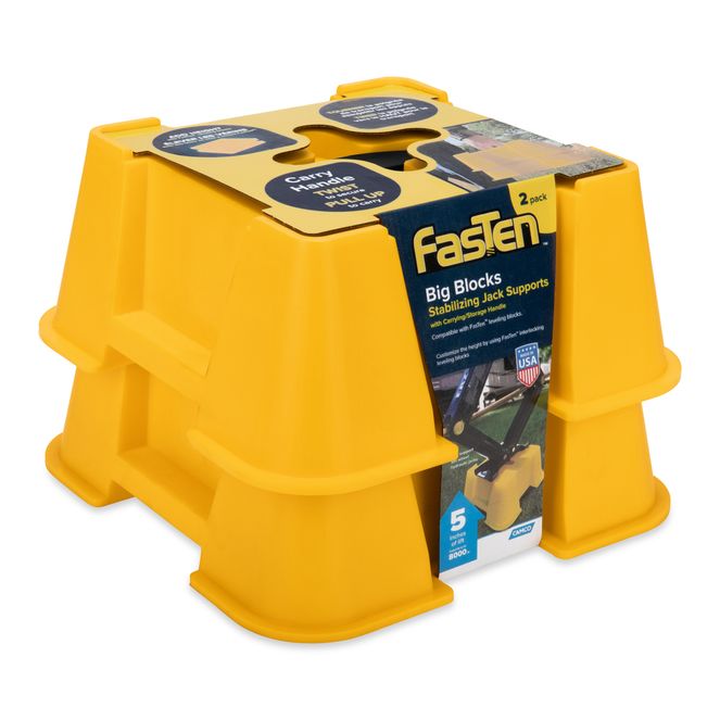 44539 - Camco FasTen Big Blocks RV Stabilizing Jack Supports with T-Handle — Nesting Design for RV Storage — Compatible with Square RV Leveling Blocks and RV Jacks — Supports Up to 8,000 lb — 2-Pack
