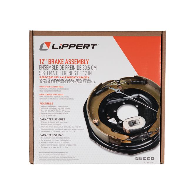 296651 - Forward Self-Adjusting Trailer Brake Assembly - 12" x 2" Brake Size, 5-Bolt, 5,200-7,000-lb. Hybrid Axles, Left (Driver) Side