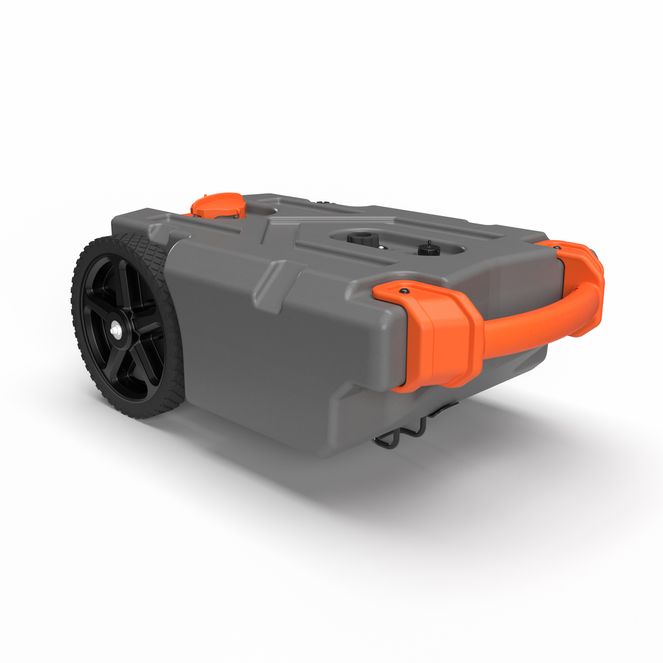 39000 - Camco Rhino Camper/RV Portable Waste Tank – 15-Gallon – Large, Heavy-Duty No-Flat Wheels – Includes Removable Steel Tow Adapter, 3' RV Sewer Hose, & More RV Accessories