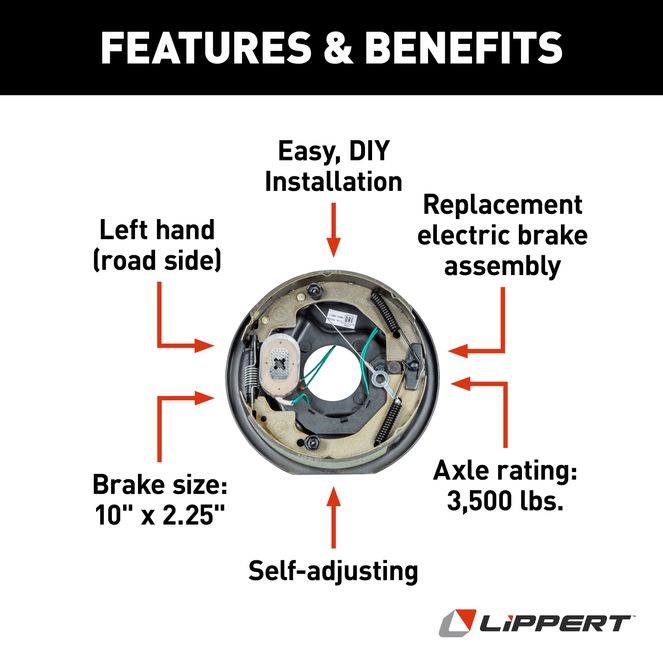 1224503 - Forward Self-Adjusting Trailer Brake Assembly - 10" x 2-1/4" Brake Size, 4-Bolt, 3,500-lb. Axles, Right (Passenger) Side, Bulk Pallet