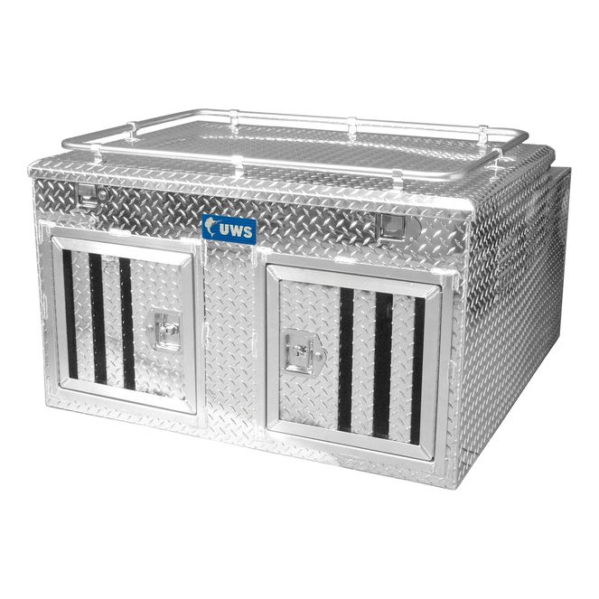 UWS DB-4848N Bright Aluminum 48" x 48" Double-Door Dog Box with Full Enclosure & Storage
