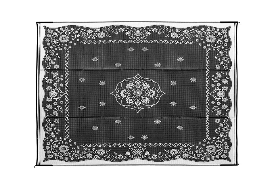 42853 - Outdoor Mat - 9' x 12' Oriental, Charcoal/White (E/F)