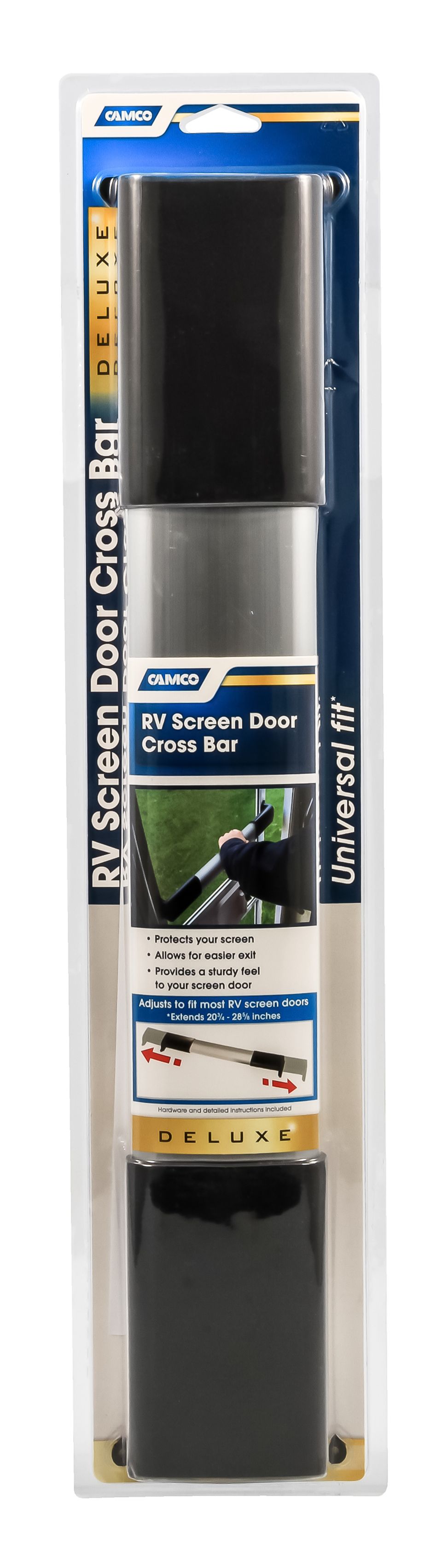 42188 - RV Screen Door Handle Cross Bar - Adjustable Design Bar Extends 21⅝–28⅝ inches - Provides Easier Grip for Exiting & Protects your Camper Screen Door ( )