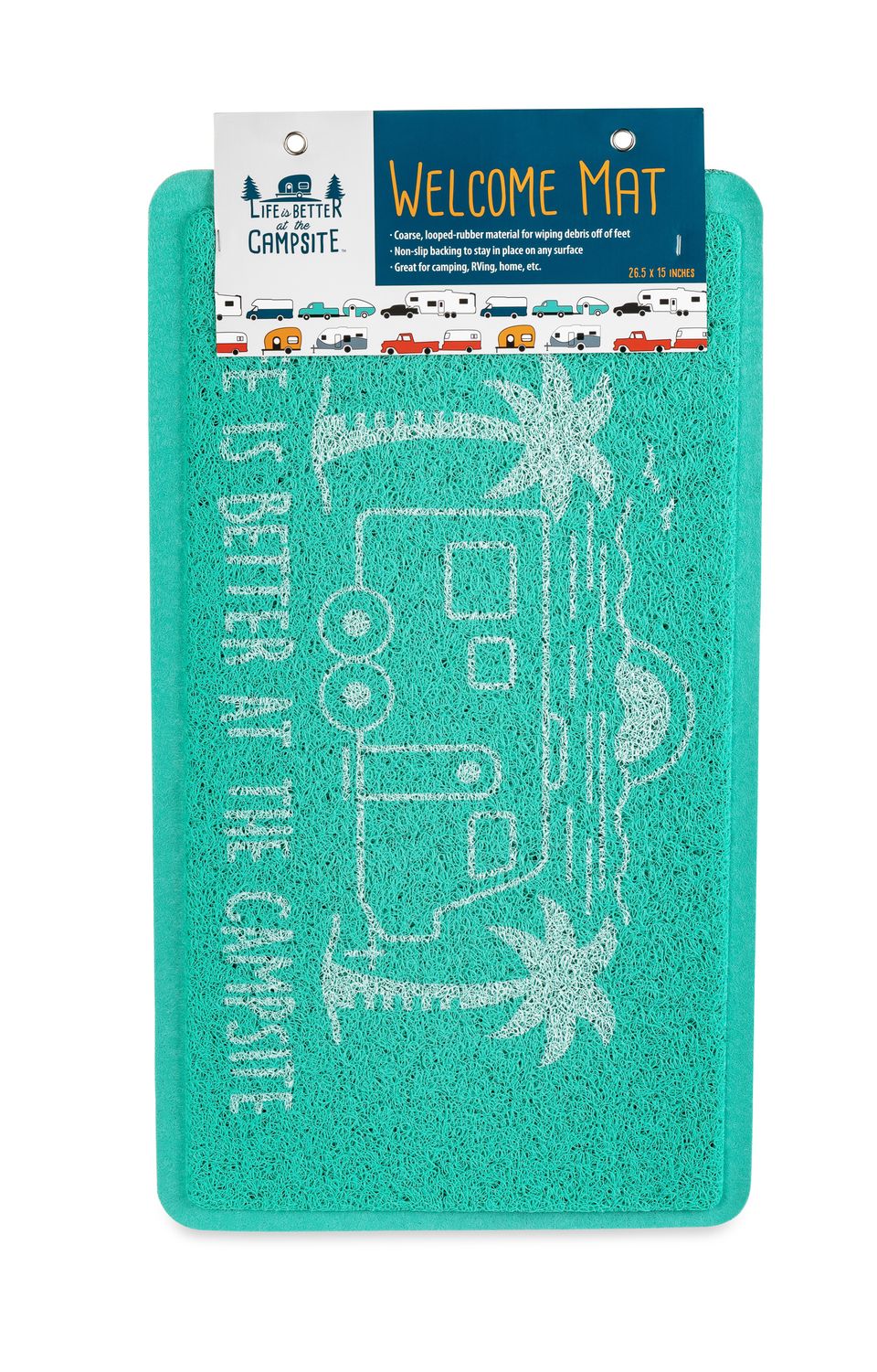 53447 - LIBATC - Scrub Rug, Teal Travel Trailer, 26.5"x15"