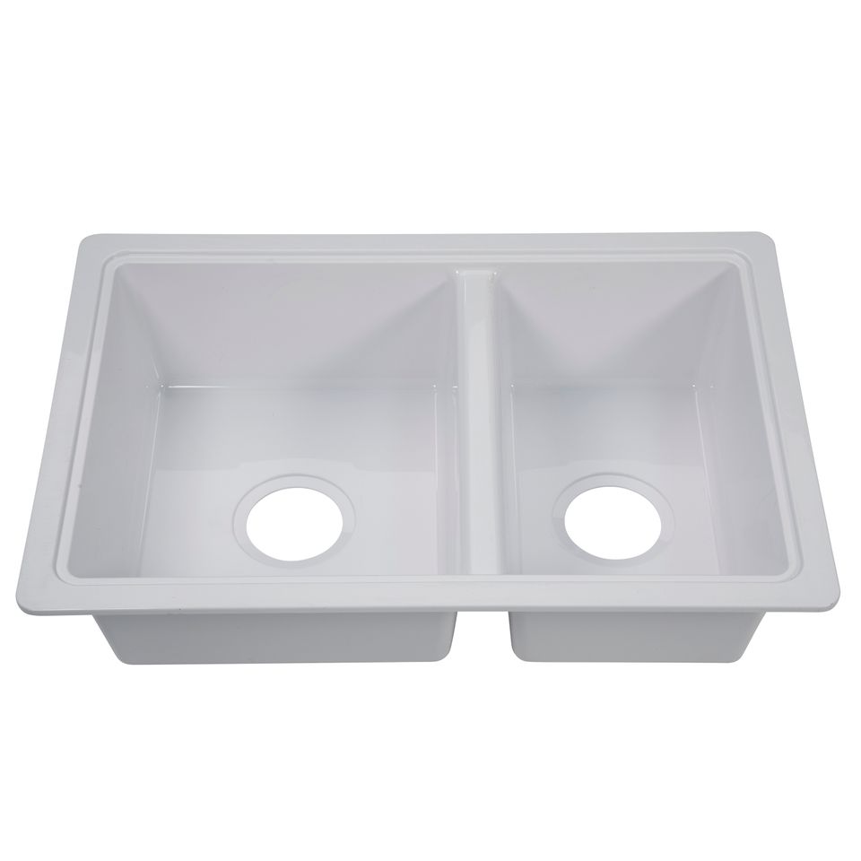 809030 - RV Double Kitchen Galley Sink - 25" x 17" x 6.6" White ABS Plastic